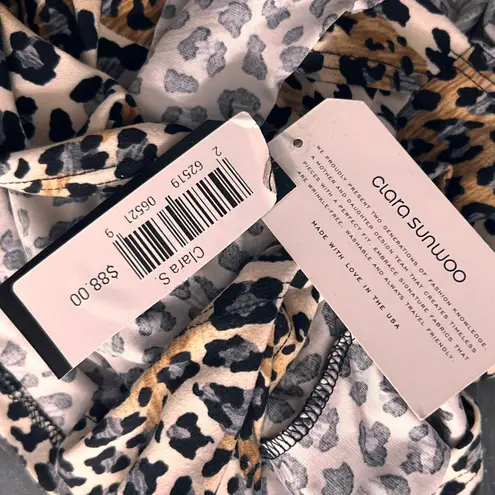 Clara Sun Woo Womens Blouse Size 1X Leopard Y2K Tunic Stretchy Knit Oversized Black