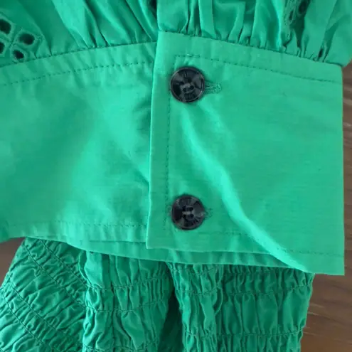 Ganni Green Eyelet Smocked Puff Sleeve Midi Dress Size 42