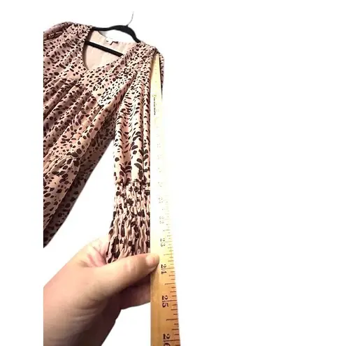 Mittoshop Leopard Print Mini Dress M Tiered Long Sleeve Flowy Boho Soft Edgy