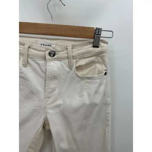 Frame Le Crop Mini Boot Multi Cream/White Cotton Blend Jeans Women's Size 25