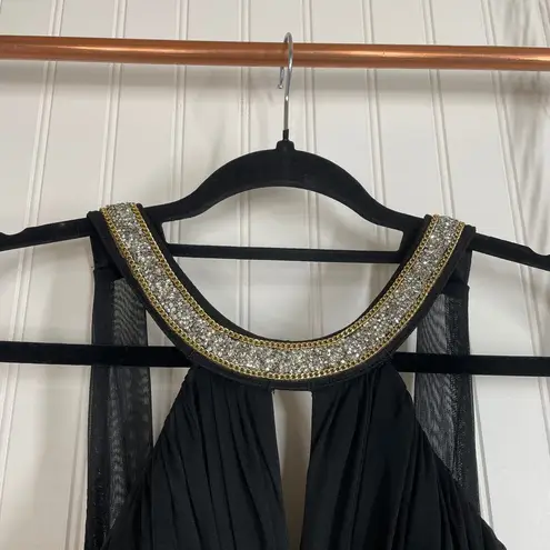 Fiesta Fashion Black Embellished Pleated Halter Neck Maxi Dress Size L