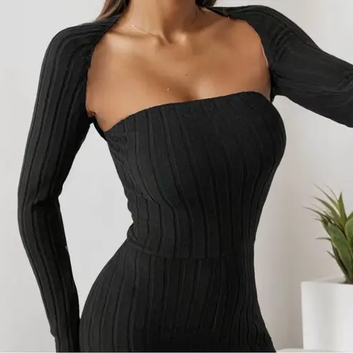 Sleeves Strapless Top & Solid Strapless Jumpsuit Black Size XL