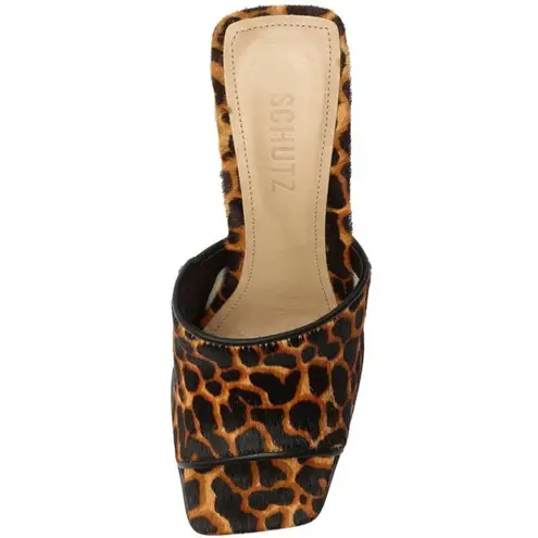 Schutz Womens LIZAH Square Toe Leopard Calf Hair Block Heel Sandals Shoes 7.5M