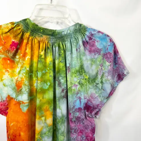 Velvet Heart Large Top Handmade Tie Dye Short Sleeve Rainbow Festival Boho 1739