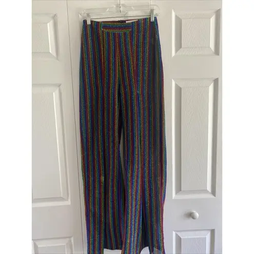 L'Atiste by Amy Womens Small Wide Leg Rainbow Glitter Pants Pride Boho Chic