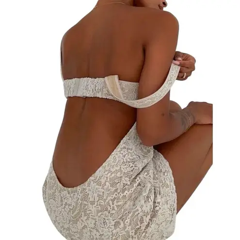 Rumored Loverboy Mini Dress Cream Lace MEDIUM Lacy Feminine Open Back Croquette