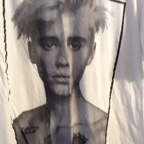 Justin Bieber Tee shirt stretch cotton white large L crew neck short sleeve