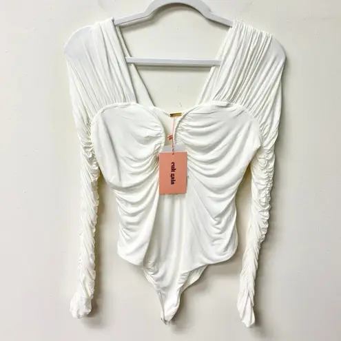 Cult Gaia NWT Esma Ruched Long Sleeve One Piece Bodysuit Off-White Womens Size L