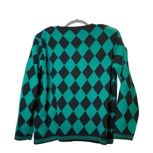 Adolfo Women's Argyle Cardigan Sweater Green Size M