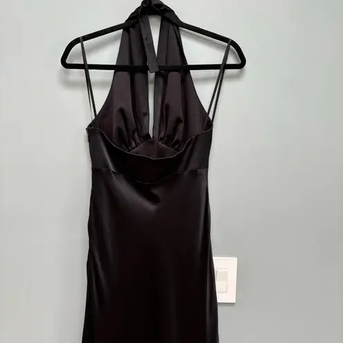 Maria Bianca Nero Halter V Neck Silk Midi Dress Black M