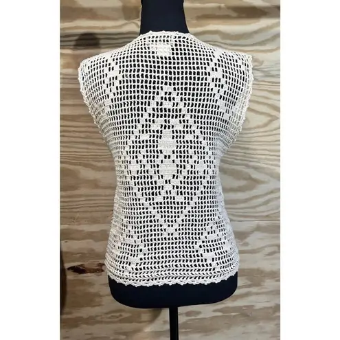 Kenar Vtg Ann Tjian For Open Knit Crochet Vest Medium Petite Boho Festival