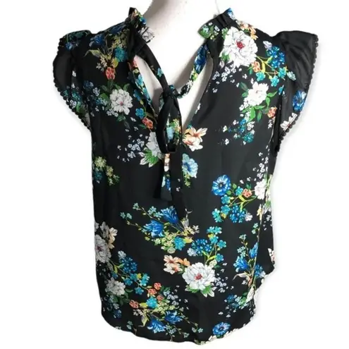 Crescent  & Willough Floral High Neck Frilly Blouse