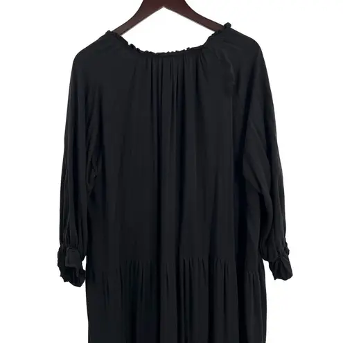 Silk & Salt Dress Large Black Midi Tiered Skirt Boho