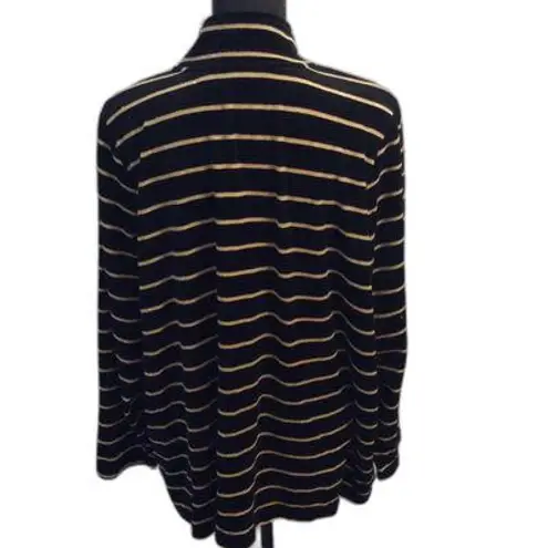 Quacker Factory Velour Black Gold Stripe zip Up jacket XL Women's