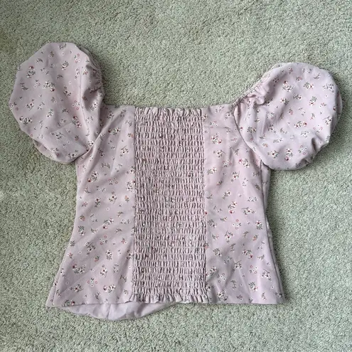 WAYF Floral Pink Puff Sleeve Top