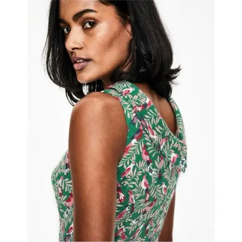 Boden Martha Sleeveless Sheath Dress Forest Jungle Tropical Bird Print Green 4 Pink