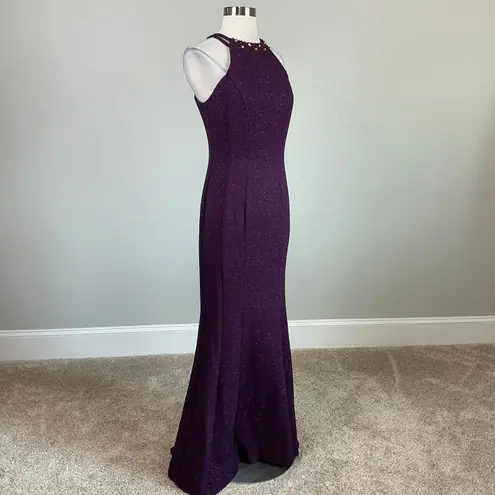 Beaded Mermaid Evening Gown Metallic Purple Size 6 Nightway Sleeveless Formal Red