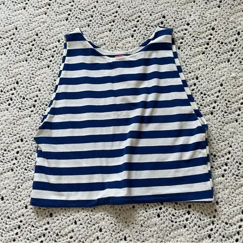 Farm Rio Brazil High Neck Striped Crop Tank Top Blue White (Medium)