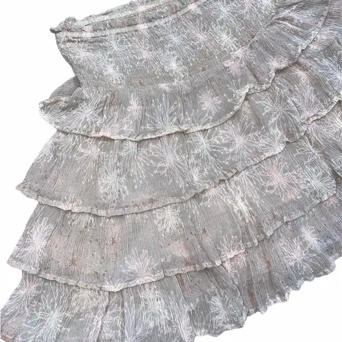 Chan Luu tan floral ruffle skirt size medium