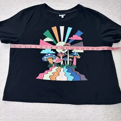 Self Esteem Mushrooms Crop Cotton Black Colorful Top Size L