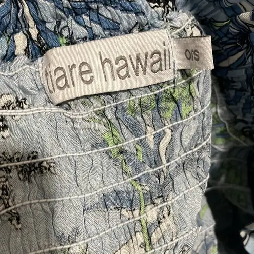 Tiare Hawaii  Off Shoulder Floral Blue Smocked Crop Top O/S