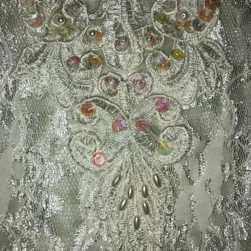 Vintage Cinema Etoile sheer lace camisole lingerie top with sequins and pearls White Size M