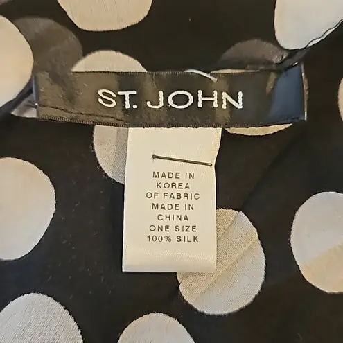 St. John ππ 100% Silk Scarf ~ Black & White Polka Dot Print