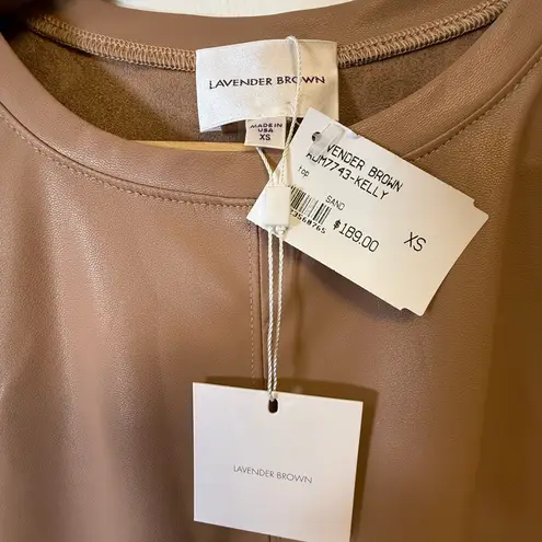 Lavender Brown New! ‘Kelly’ Tan Faux Leather Puff Sleeve Top Women’s Size XS