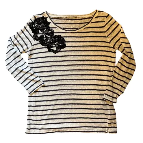 $235 Gerard Darel M 2 100% Linen Knit Sweater Gray Blue Striped Nautical French Size M