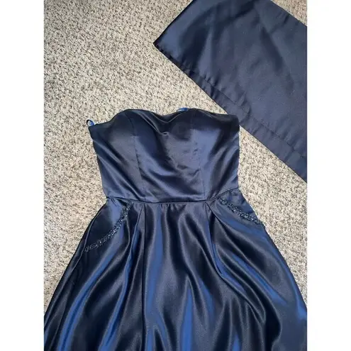 Mori Lee ‎ Madeline Gardner Navy Blue Bridesmaid Dress with matching shas Size 12