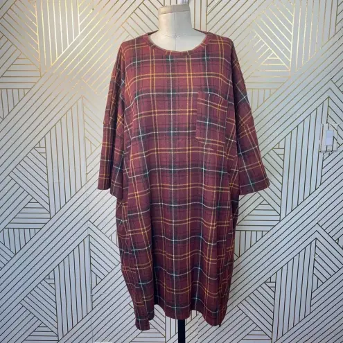 ZARA  Dress Plaid Oversized Short Sleeve T-Shirt Red‎ Check Dress Size Medium