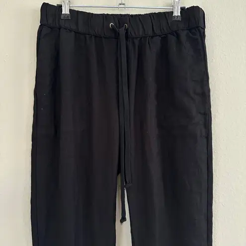 Enza Costa French Linen Pants Womens 2 Medium Black Drawstring Elastic Waist