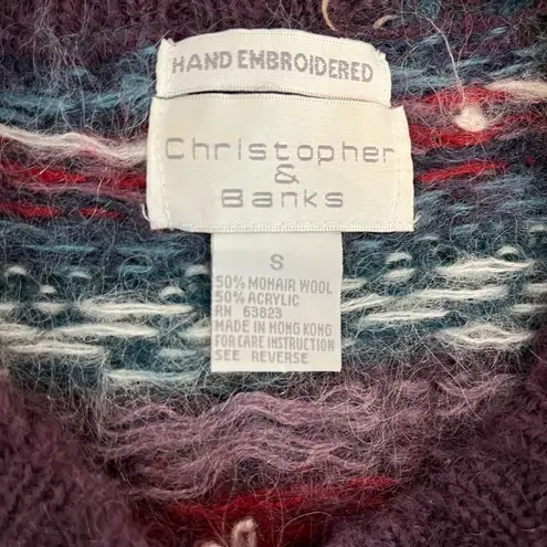 Christopher & Banks Vtg  Hand Embroidered Mohair Wool Mock Neck Sweater - Size M