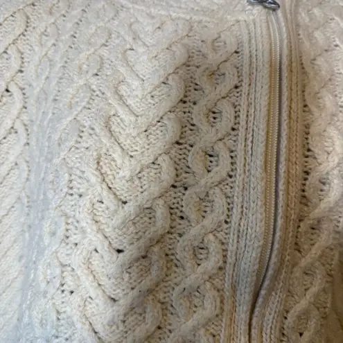 Aran Crafts Ireland 100 Merino Wool Cream Cable Knit Zip Up Cardigan S Fisherman
