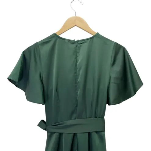 NWT Ivy City Co Maggie Dress Emerald Green Satin Wrap Flutter Sleeve Size XXS