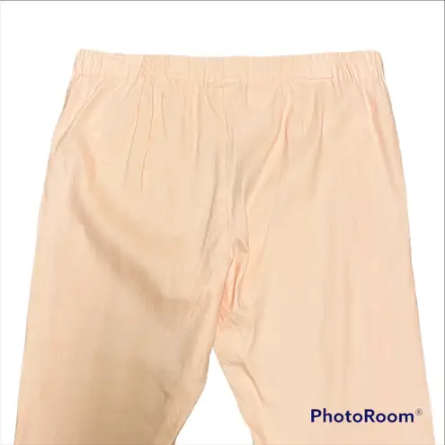 J Jill White Linen Stretch Pearl Pink Pull On Elastic Waist Cropped Pants Medium