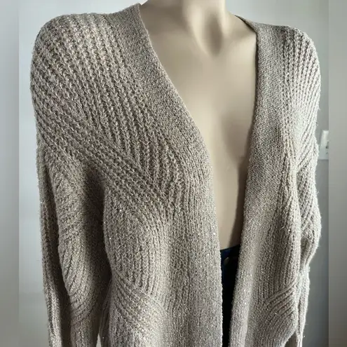 Birch NY Taupe Metallic Knit Open Front Cardigan Sweater Size M Tan Size M