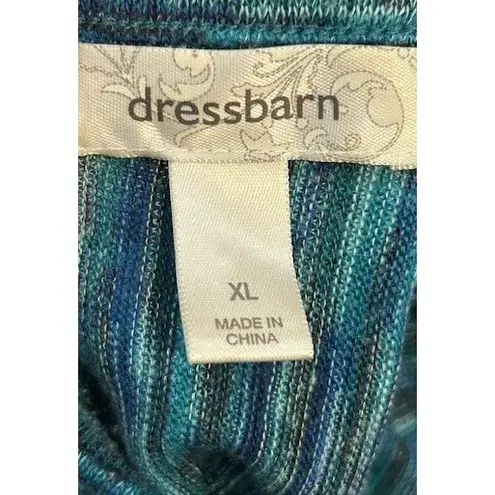 Dress Barn  XL‎ Vintage Knit Blouse Blue Green Striped Short Sleeve Boho Casual