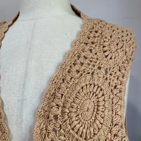 April Cornell Vintage Crochet Vest Beige 100% Cotton Sz Large