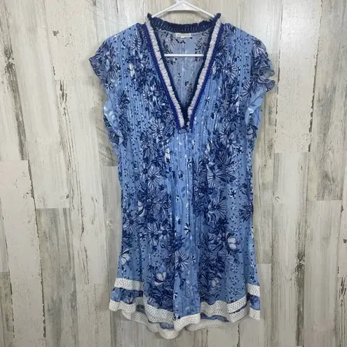 Poupette St Barth Sasha Mini Dress French Blue sz S Tassels Vacation Boho Resort