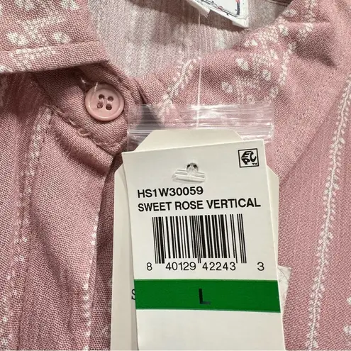 Hippie Rose  Mauve & Cream Boho Floral Design Long Sleeve Button Front Top Large - Image 10