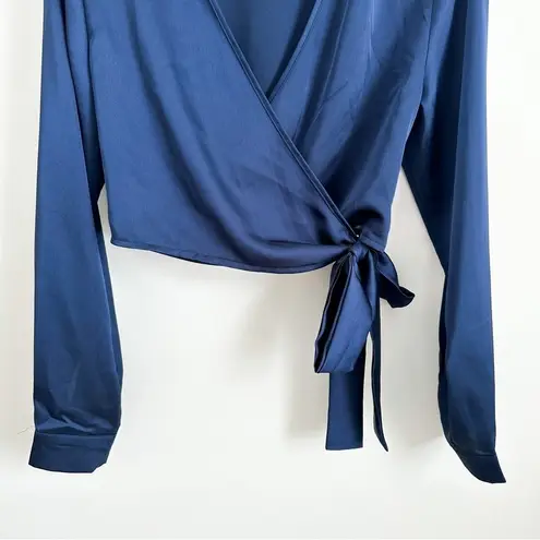 Missguided NWOT  Dark Midnight Blue Satin Cropped Wrap Blouse Top