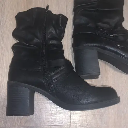 White Mountain  black leather heeled Moto boots - Image 2