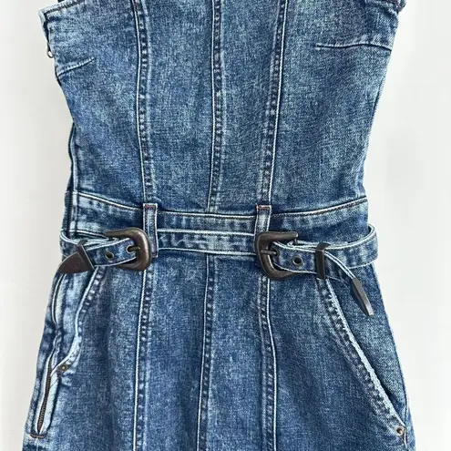 Retrofete Dress Womens XS Denim Fitted Belted Festival Boho Fringe Cowgirl Jean Blue