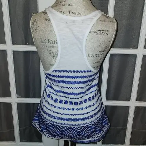 Sam Edelman  Womens Blue White‎ Embroidered Tank Top Medium