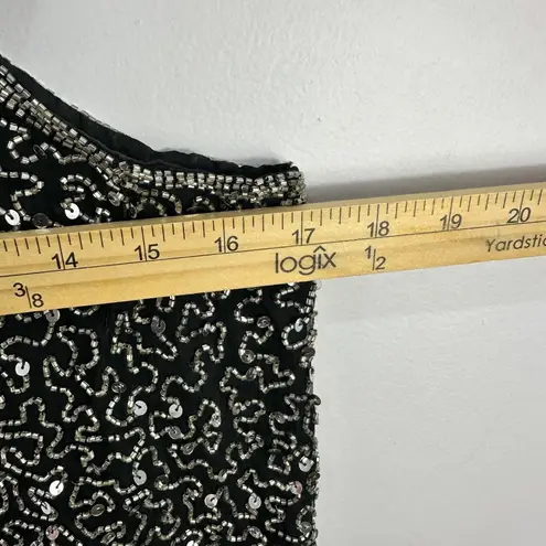Laurence Kazar Lawrence Kazar Silk Beaded Tank S Black Sequin Y2K Party Cocktail Evening Top