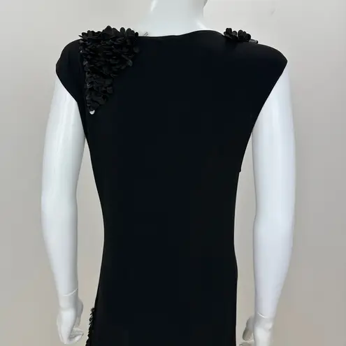 Alice + Olivia  Black Mini Dress Stretch Jersey Shift Sequined Cocktail Party L