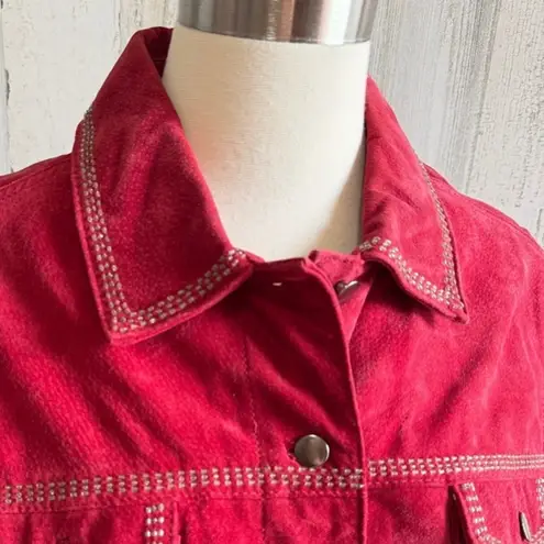 Coldwater Creek Red Suede Jacket Beaded Details western Large boho See description