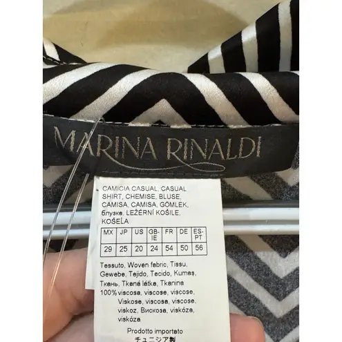 Marina Rinaldi Women Black White Printed Satin Top Size 20 Herringbone