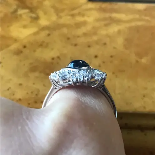 Natural Star Sapphire Moissanite Sterling Silver Ring